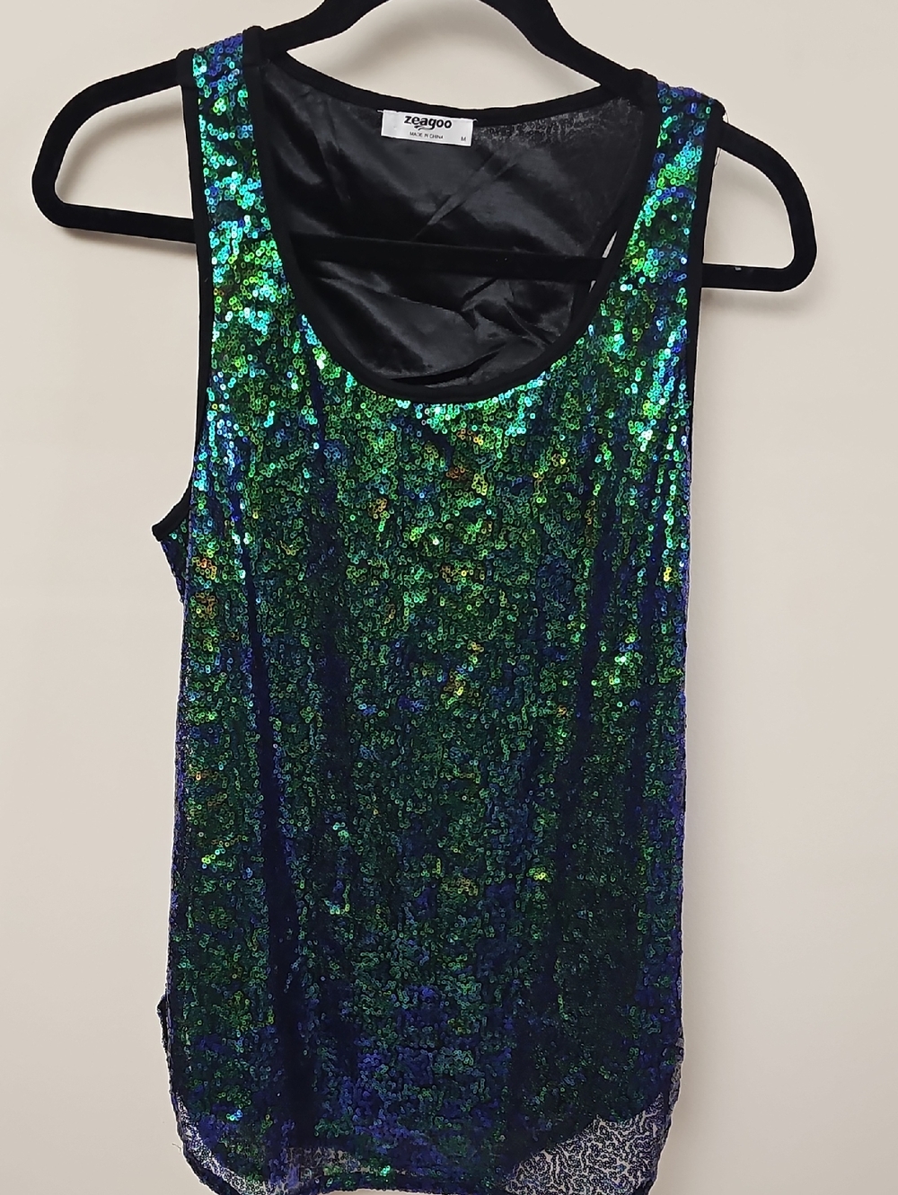 Zeagoo Iridescent Green-Blue Sequin Tank Top SZ M